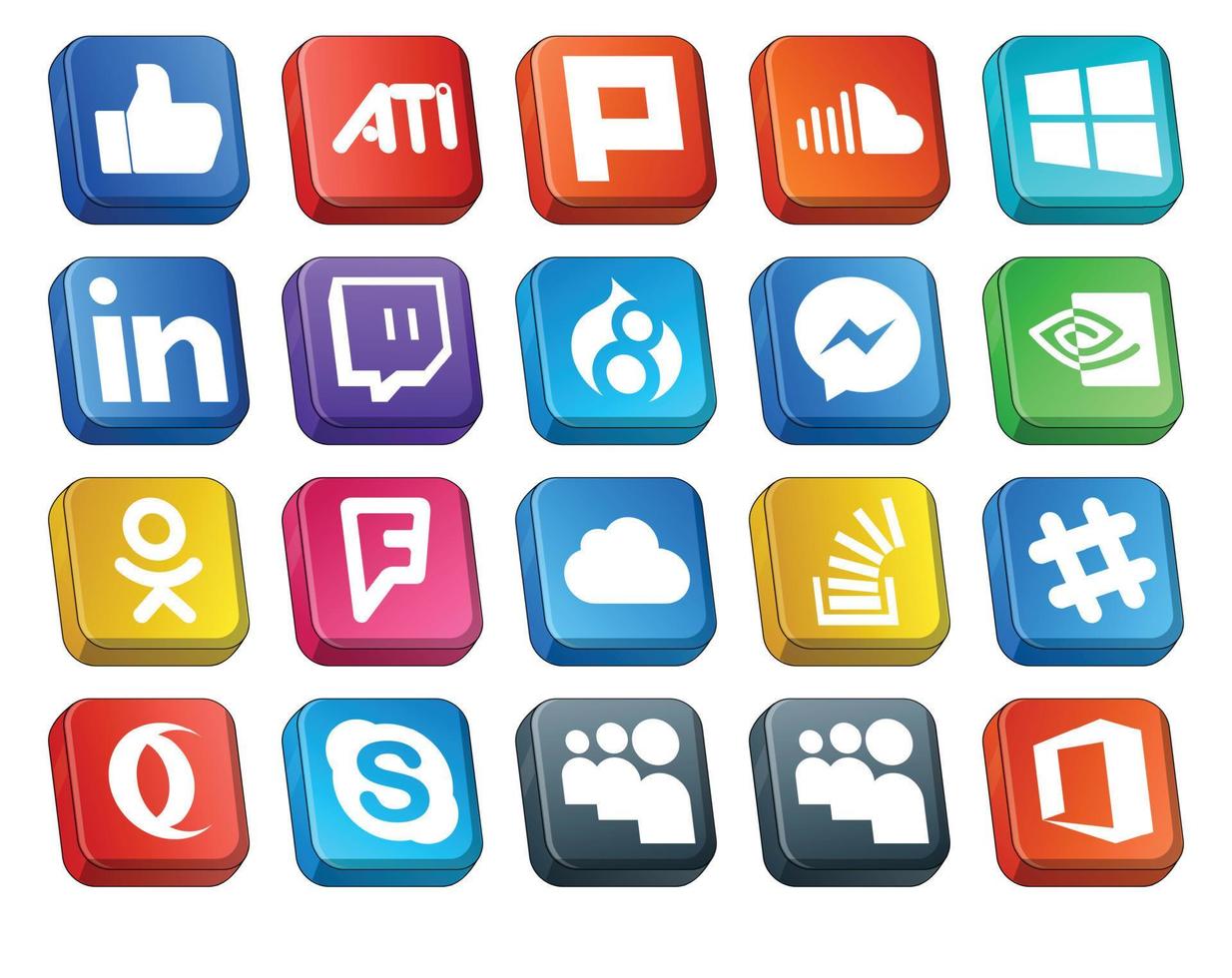 20 Social Media Icon Pack Including stock stockoverflow twitch icloud odnoklassniki vector