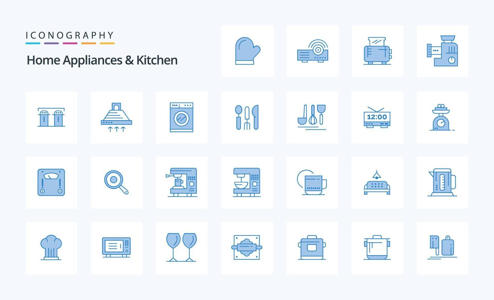 25 Home Appliances And Kitchen Blue icon pack vector