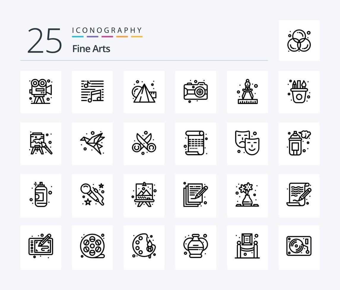 Fine Arts 25 Line icon pack including camera. arts. song. art. paint vector