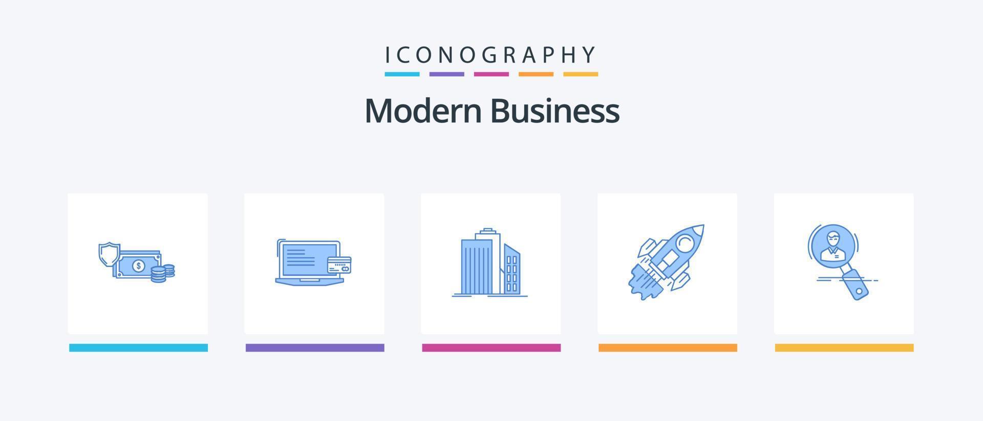 Paquete de 5 íconos modernos de negocios azul que incluye bienes raíces. negocio. negocio. edificios rascacielos. diseño de iconos creativos vector
