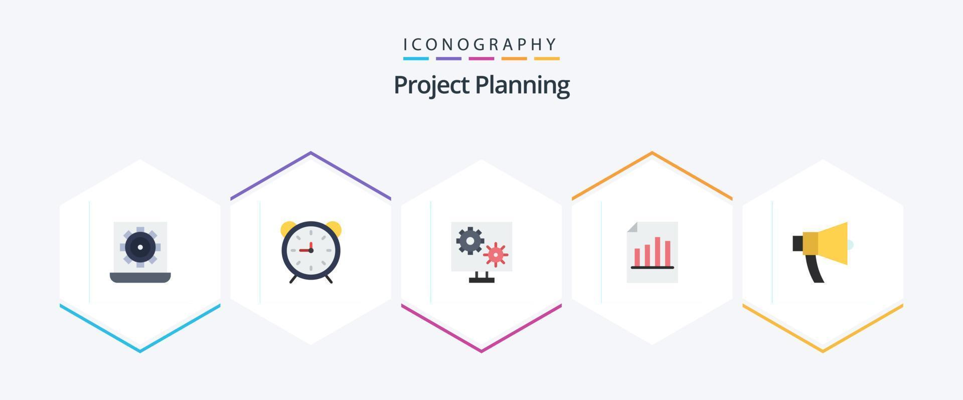 Project Planing 25 Flat icon pack including record. document. timer. setting. preference vector