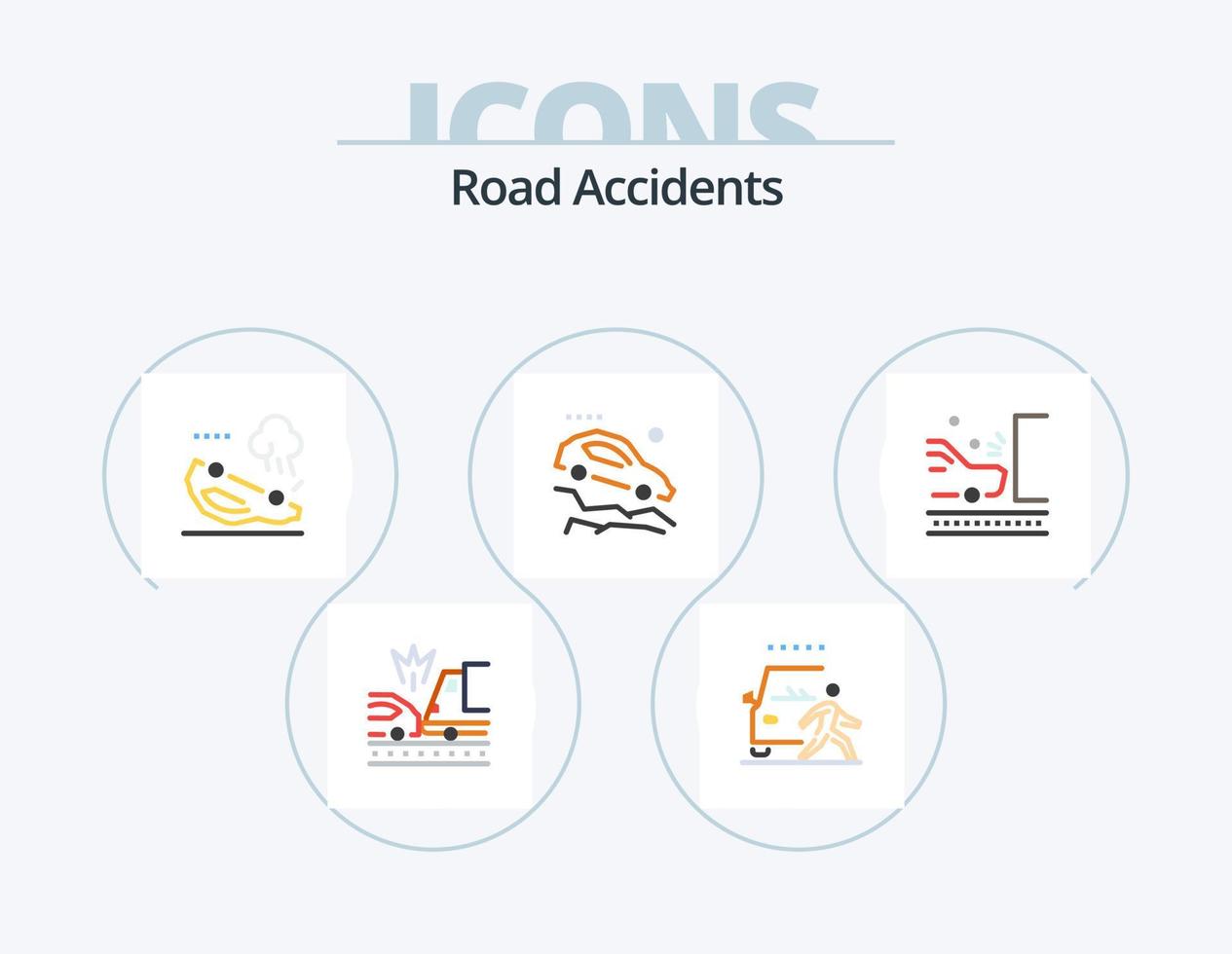 Road Accidents Flat Icon Pack 5 Icon Design. accident. falling down. road. car. flipped vector