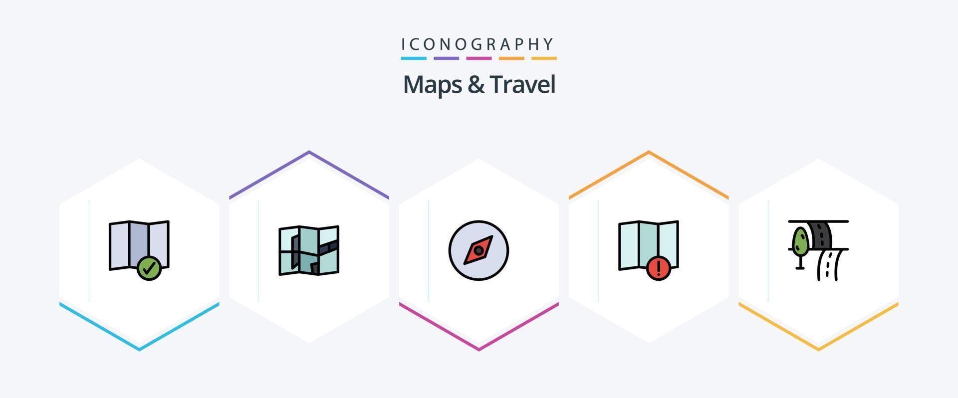 Maps and Travel 25 FilledLine icon pack including . . navigation. travel. road vector
