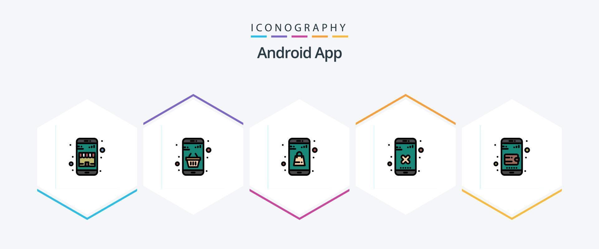 Android App 25 FilledLine icon pack including mobile wallet. delete. online. cross. online app vector