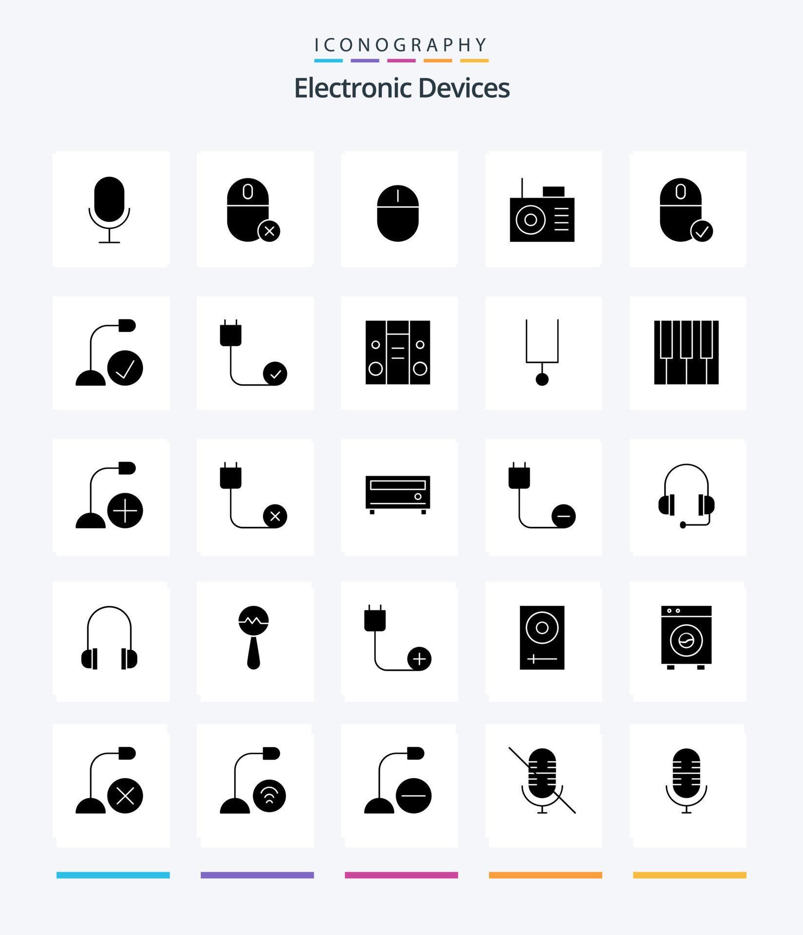 Creative Devices 25 Glyph Solid Black icon pack Such As cord. computers