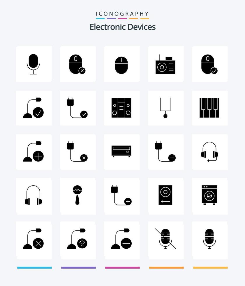 Paquete de iconos de 25 glifos negros sólidos de dispositivos creativos, como cable. ordenadores. dispositivo. hardware. dispositivos vector