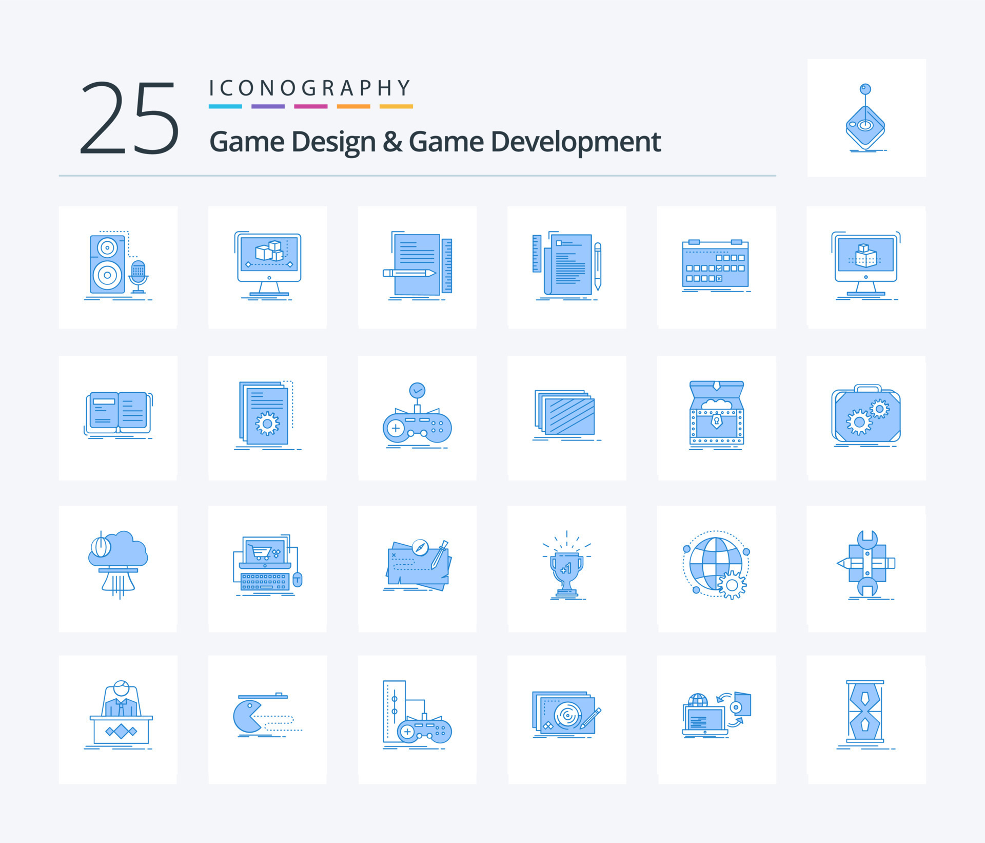 Game Design And Game Development 25 Blue Color icon pack including ...