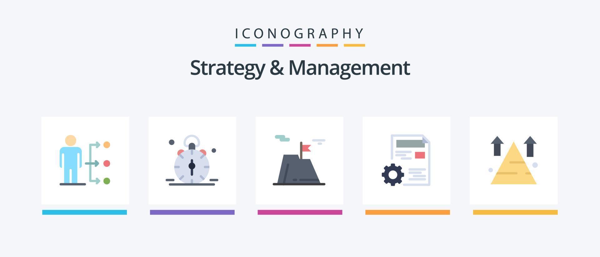 Paquete de 5 iconos planos de estrategia y gestión que incluye la configuración. documento. campana. tierra. éxito diseño de iconos creativos vector