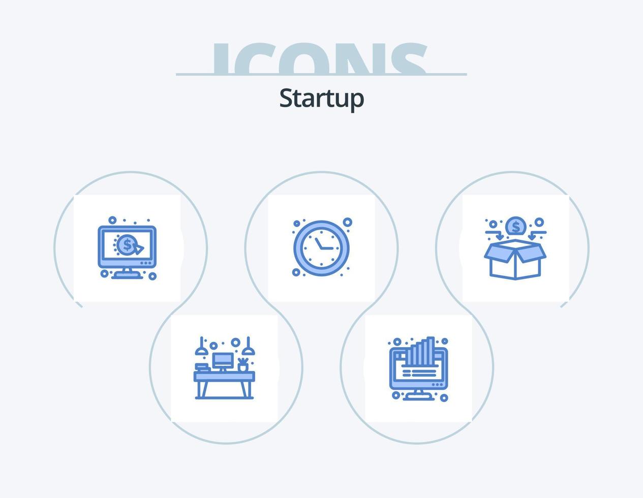 Startup Blue Icon Pack 5 Icon Design. time optimization. optimization. monitor. clock. per vector