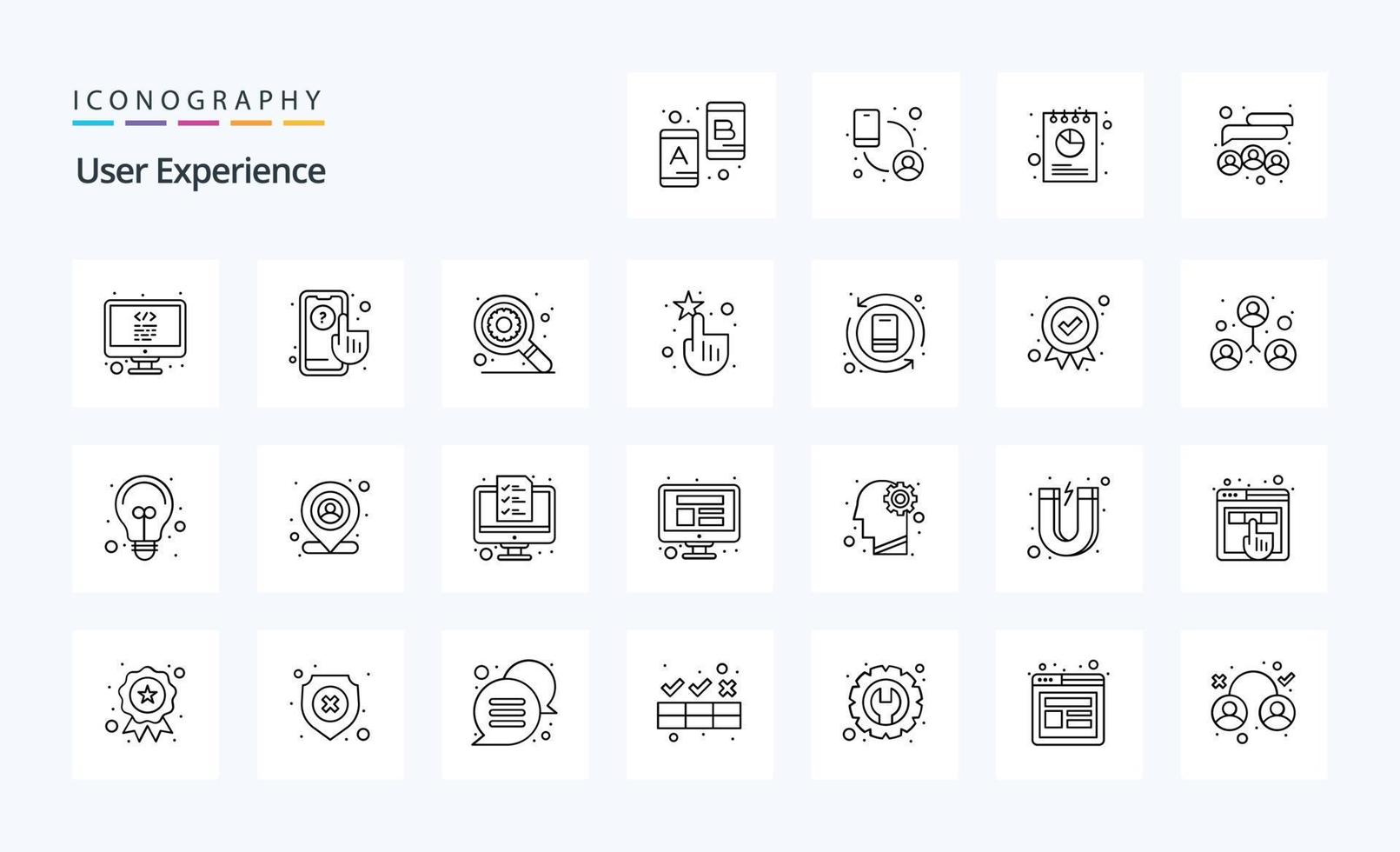 paquete de iconos de línea de experiencia de usuario de 25 vector