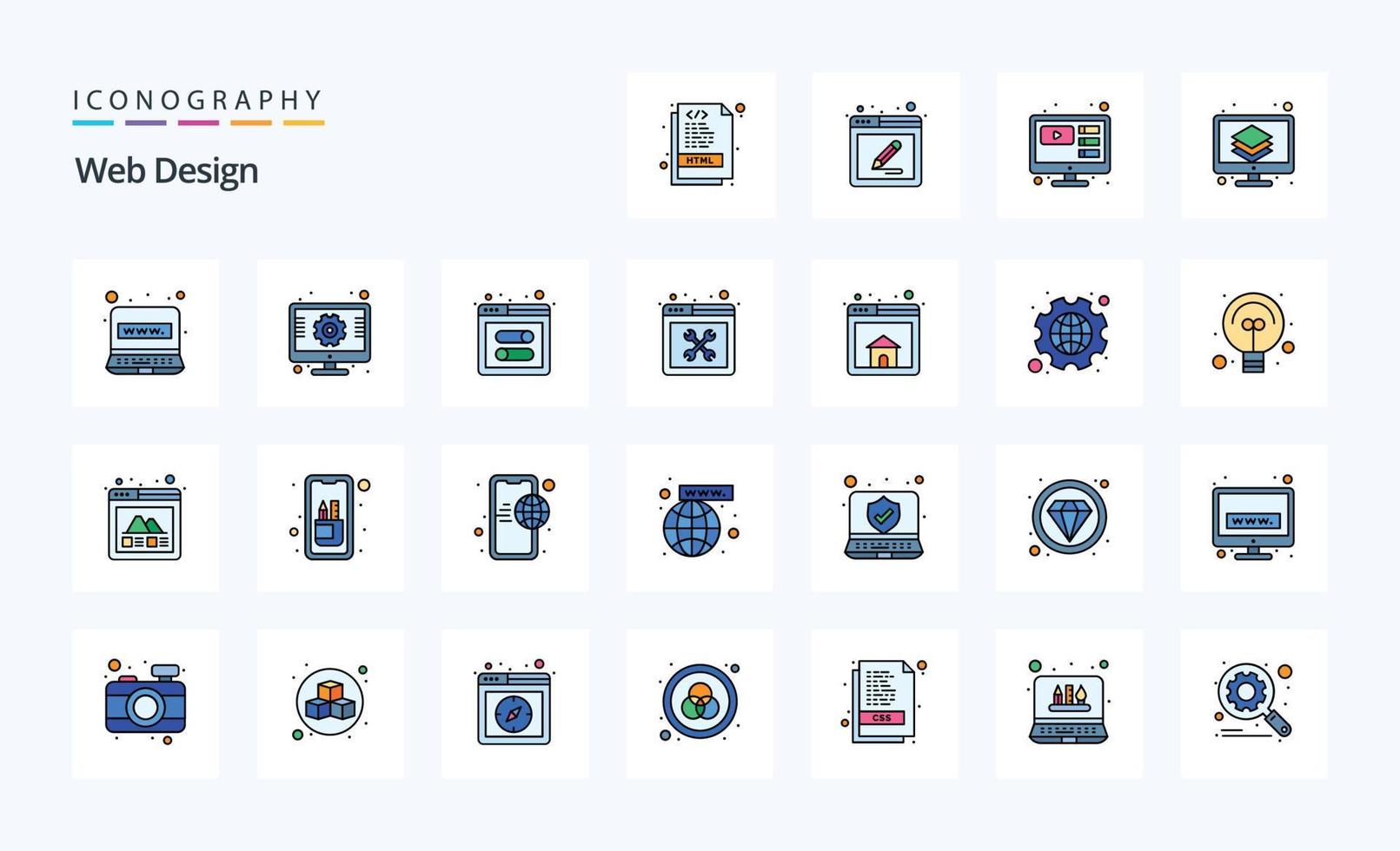 25 Web Design Line Filled Style icon pack vector
