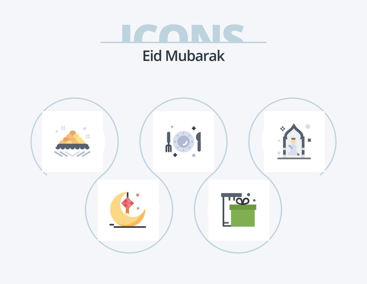 Eid Mubarak Flat Icon Pack 5 Icon Design. dinner. dish. eid. delicious. fast vector