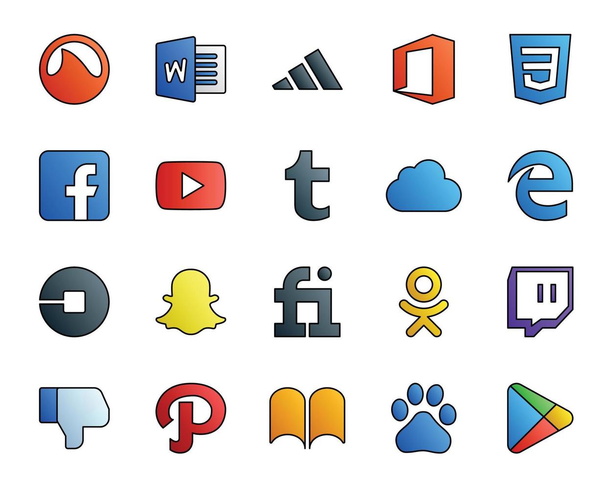 20 Social Media Icon Pack Including twitch fiverr tumblr snapchat car vector