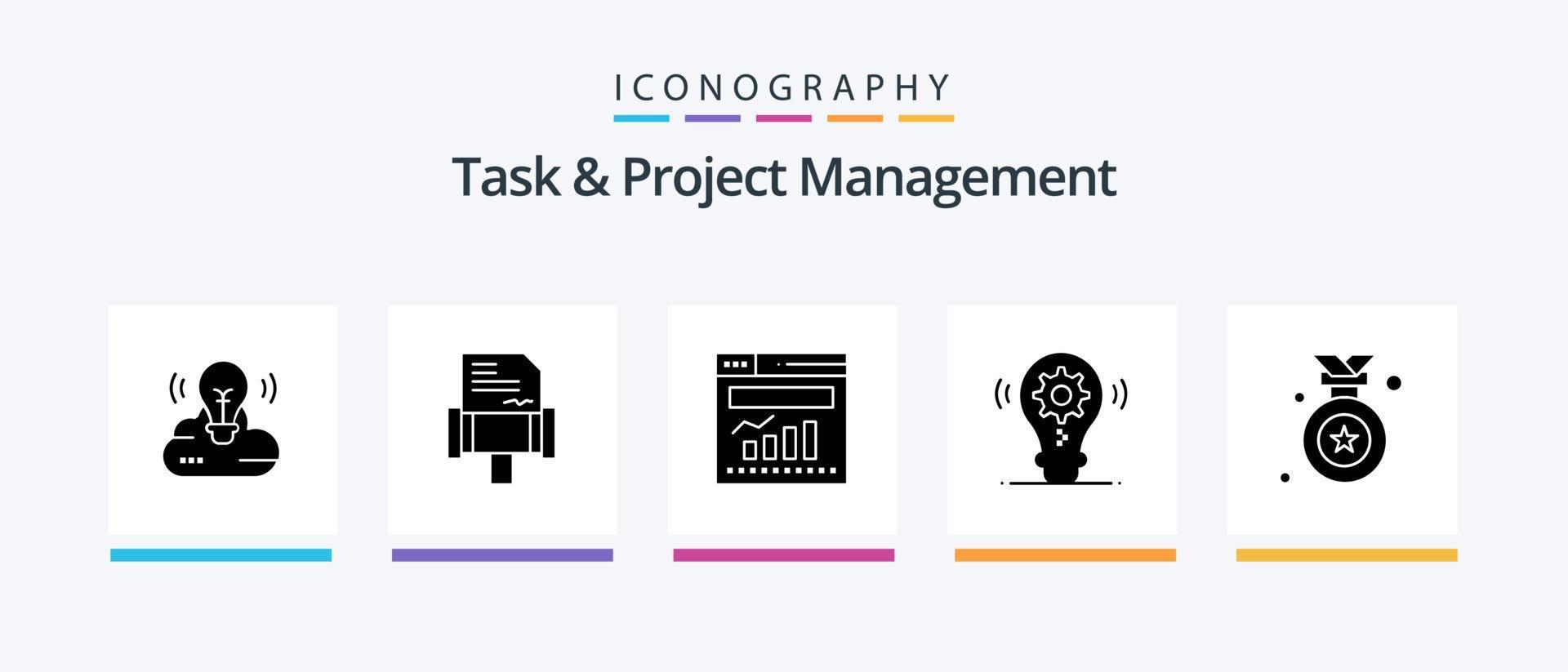 Task And Project Management Glyph 5 Icon Pack Including gear . bulb . rules. internet. Creative Icons Design vector