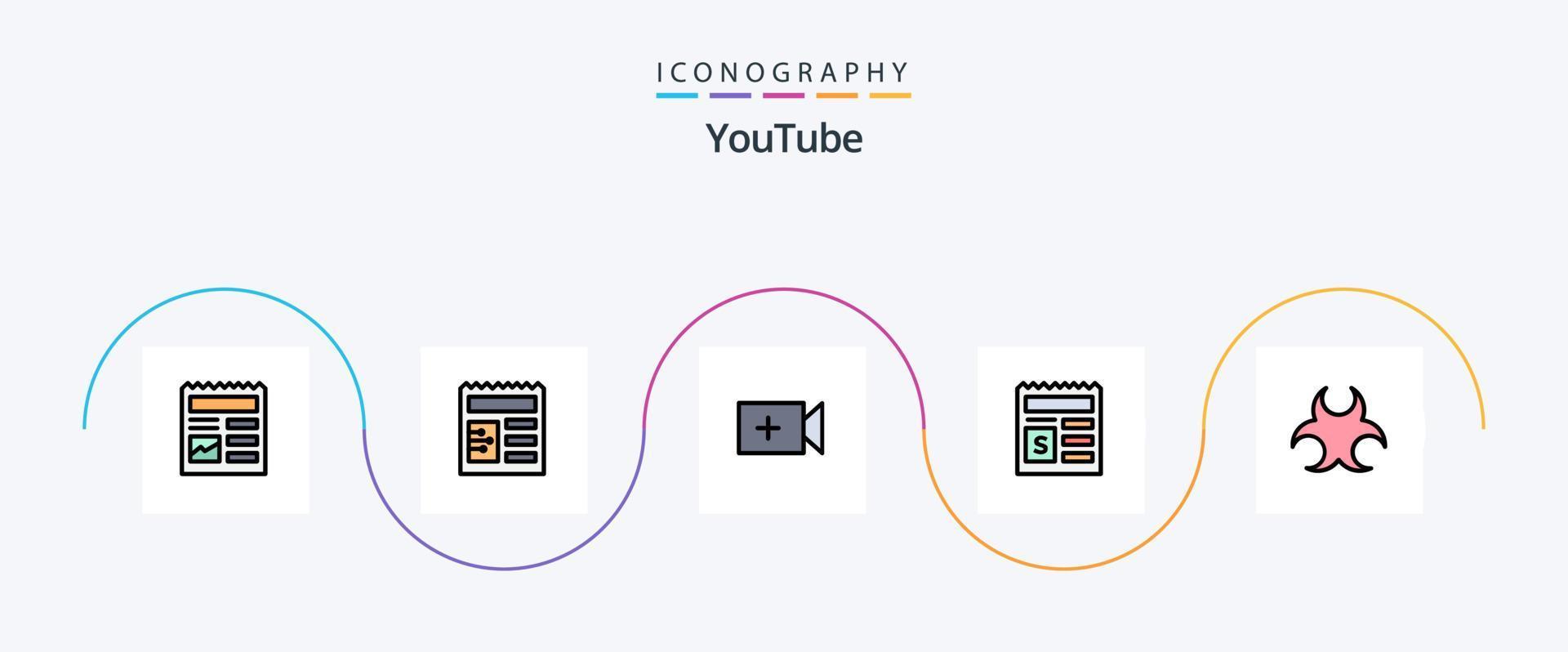 paquete de iconos de 5 planos llenos de línea de youtube que incluye ciencia. peligro. cámara. biografía documento vector