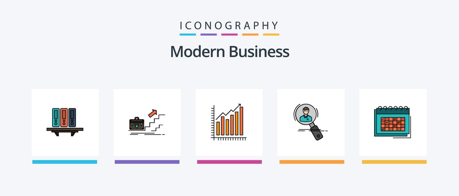 Modern Business Line Filled 5 Icon Pack Including match. business. business. puzzle. schedule. Creative Icons Design vector