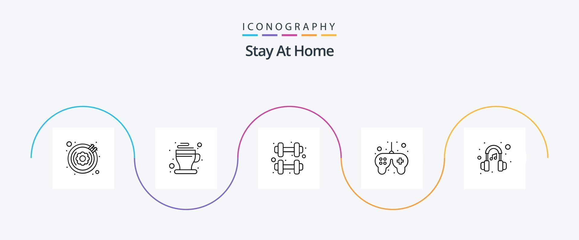 Stay At Home Line 5 Icon Pack Including game control. solid. tea. game. routine gym vector