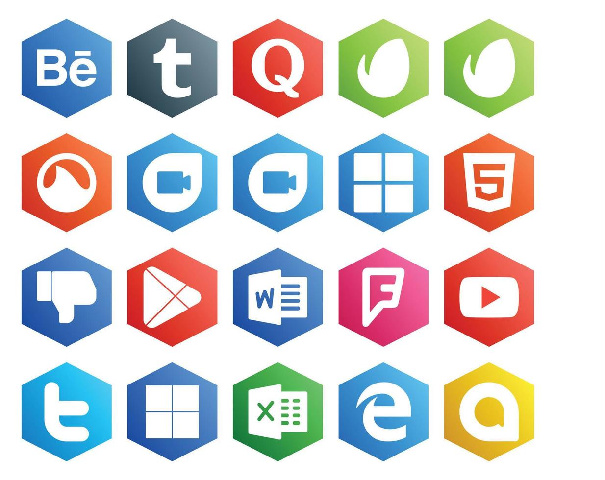 paquete de 20 íconos de redes sociales que incluye tweet video html youtube word vector