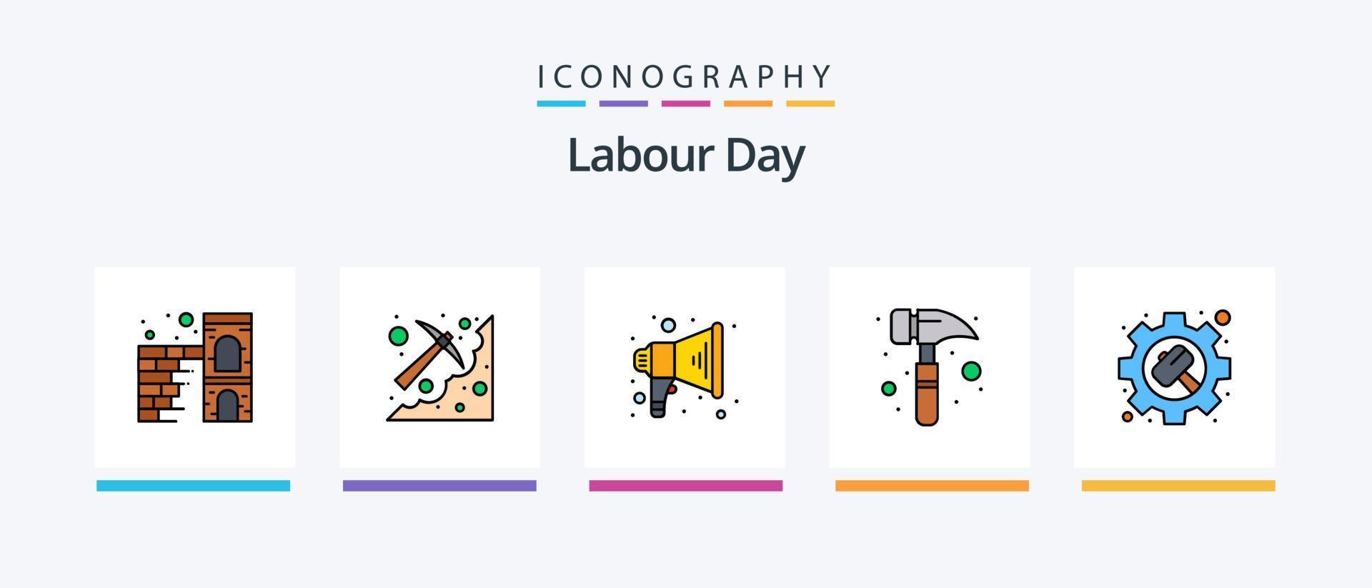 Labour Day Line Filled 5 Icon Pack Including concrete. tool. mining. cutting. axe. Creative Icons Design vector