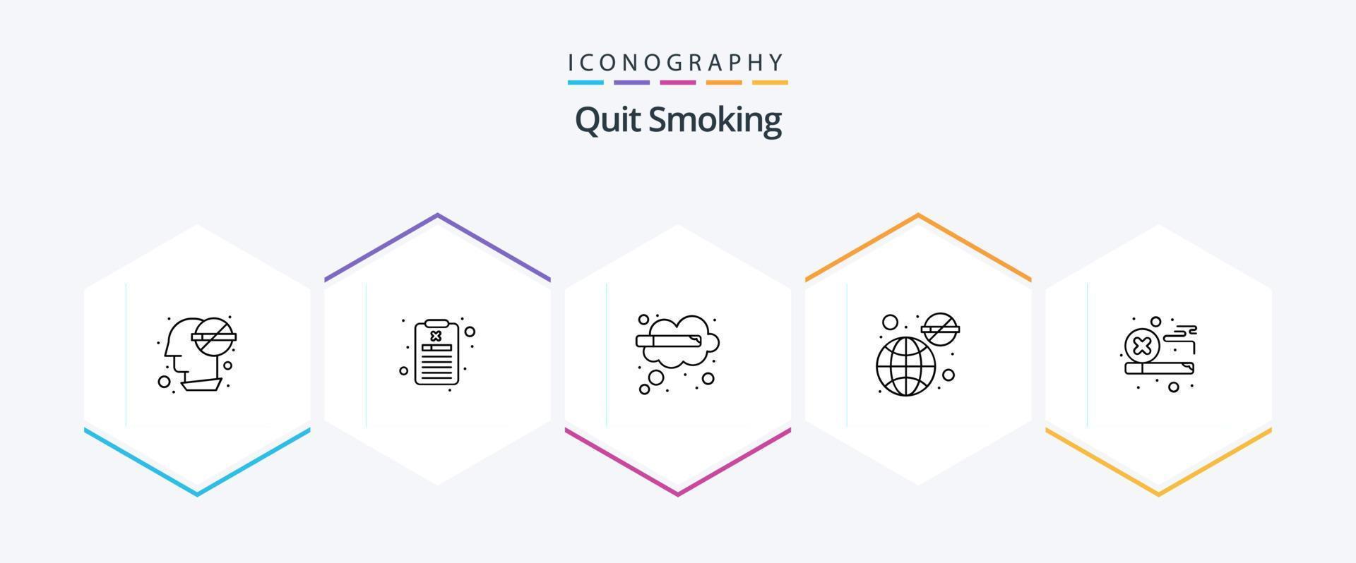 Quit Smoking 25 Line icon pack including smoking. health. addict. day. thinking vector