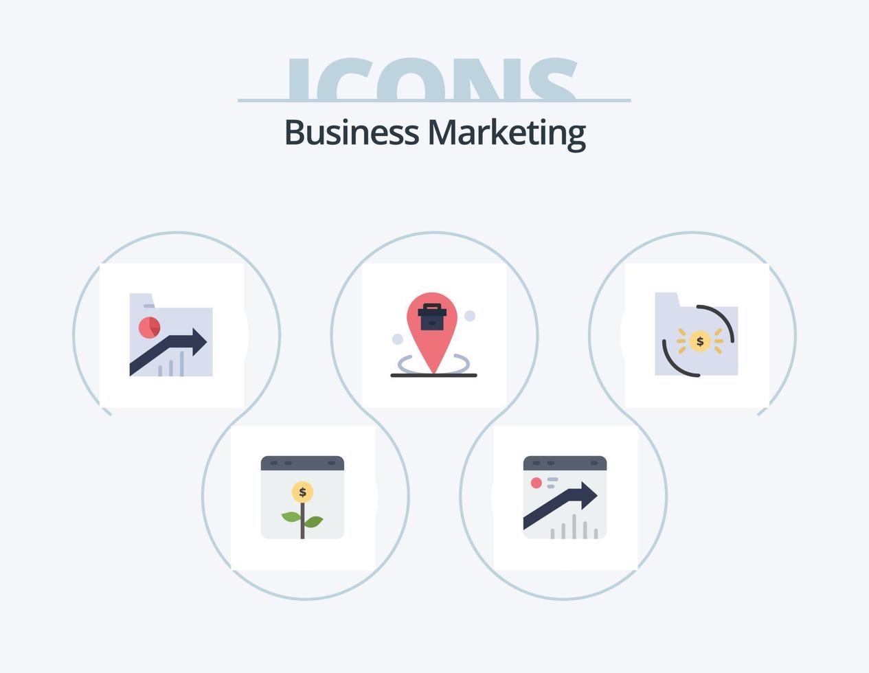 Business Marketing Flat Icon Pack 5 Icon Design. location. business. report. report. folder vector