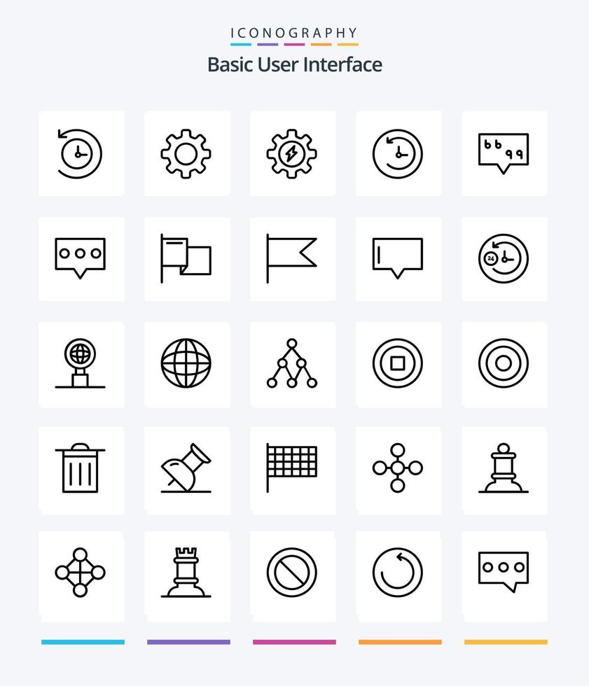 paquete de iconos de 25 contornos básicos creativos, como comentarios. cita. engranaje. mensaje. máquina del tiempo vector