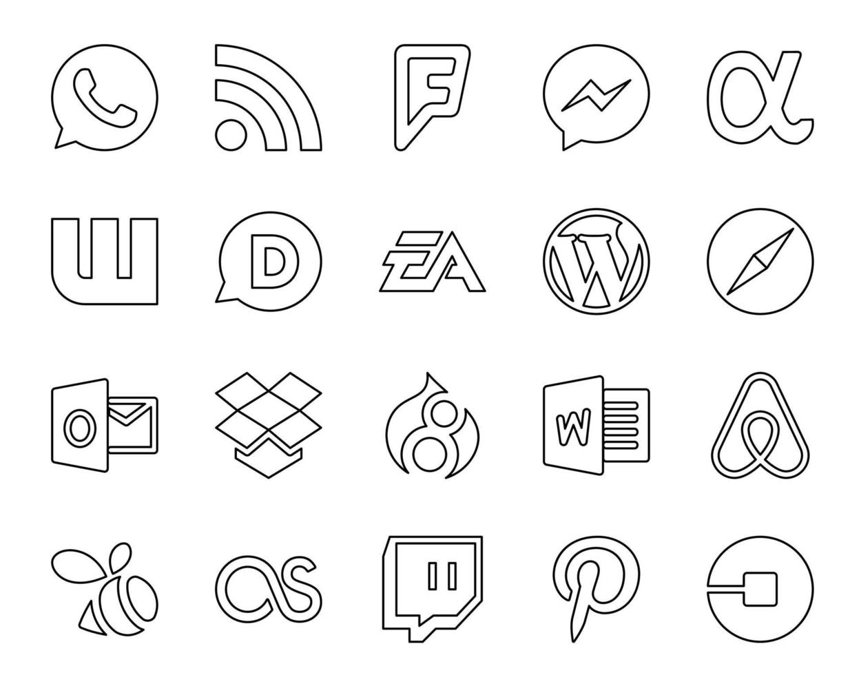 20 Social Media Icon Pack Including word dropbox ea outlook safari vector