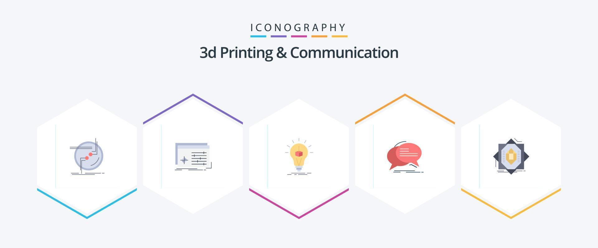 3d Printing And Communication 25 Flat icon pack including communication. bubble. settings. box. cube vector