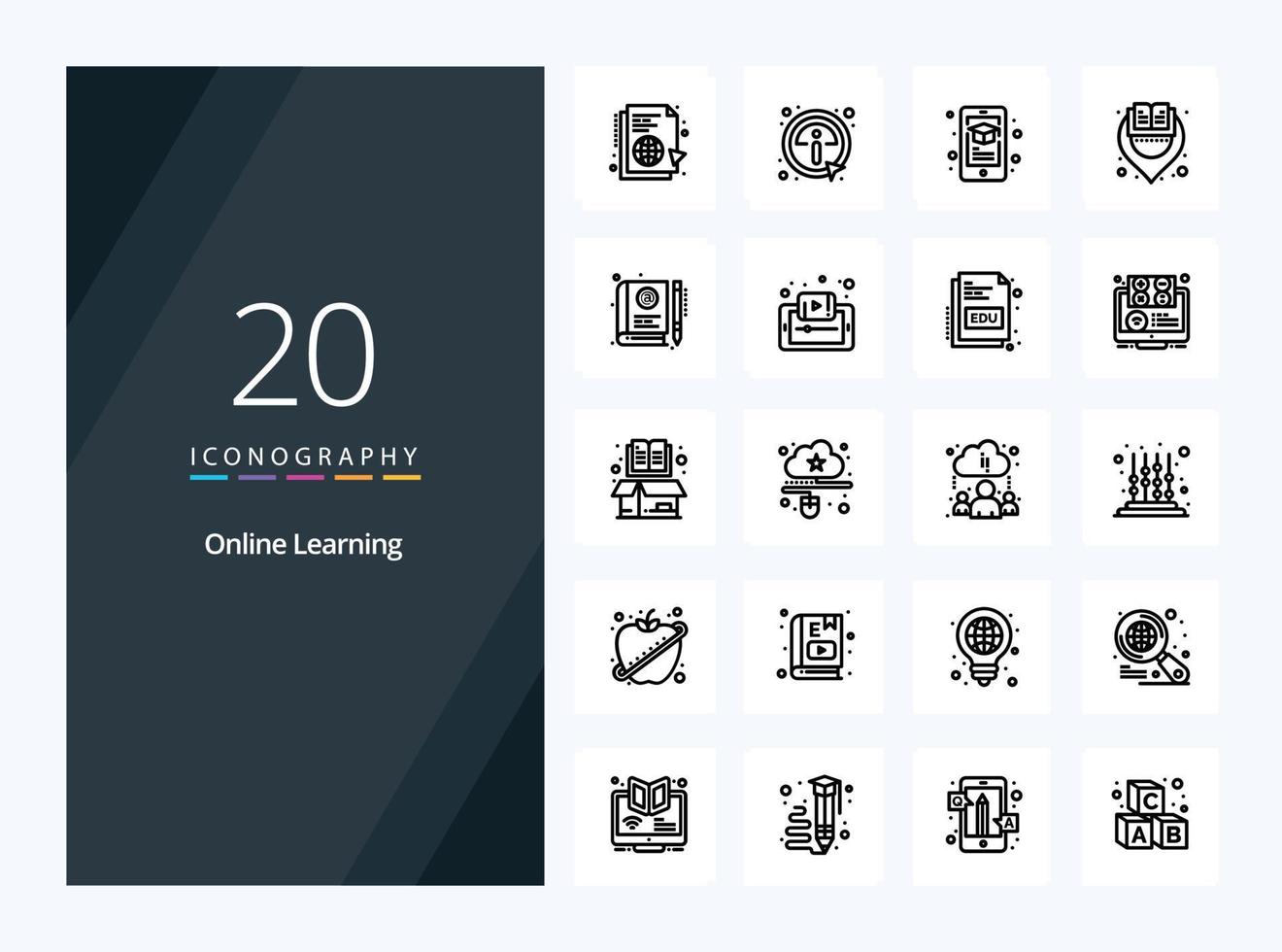 20 Online Learning Outline icon for presentation vector