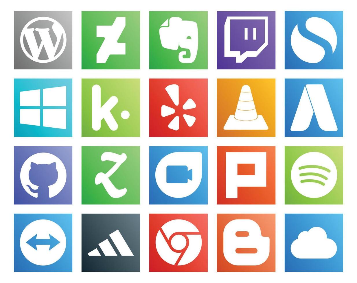 20 Social Media Icon Pack Including spotify google duo yelp zootool adwords vector