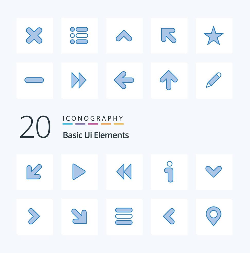20 Basic Ui Elements Blue Color icon Pack like arrows interface control information vector