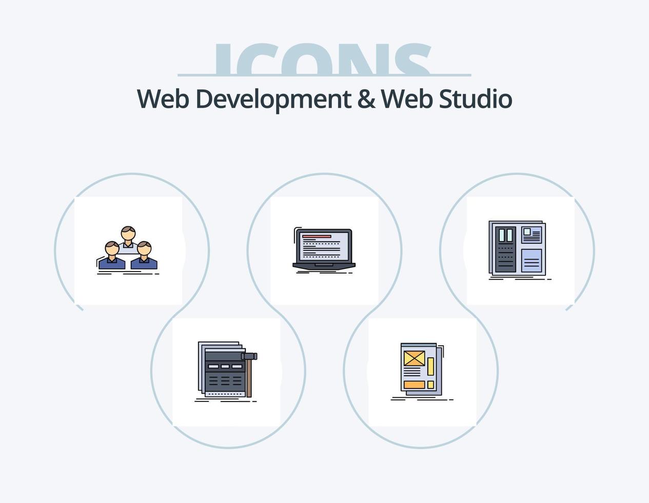desarrollo web y línea de estudio web paquete de iconos llenos 5 diseño de iconos. página. Internet. disposición. fluir. datos vector