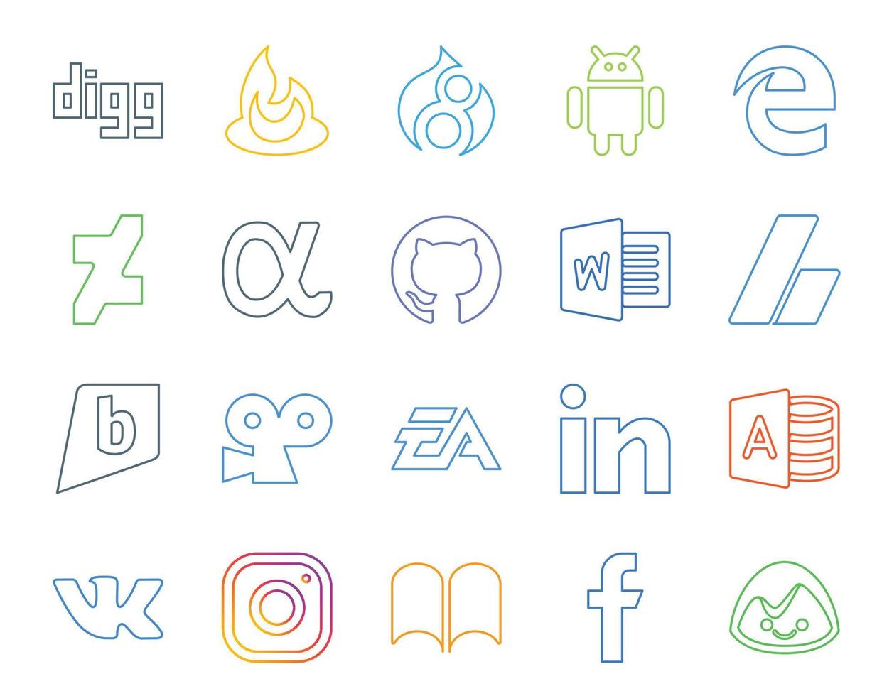 20 Social Media Icon Pack Including microsoft access sports word ea viddler vector