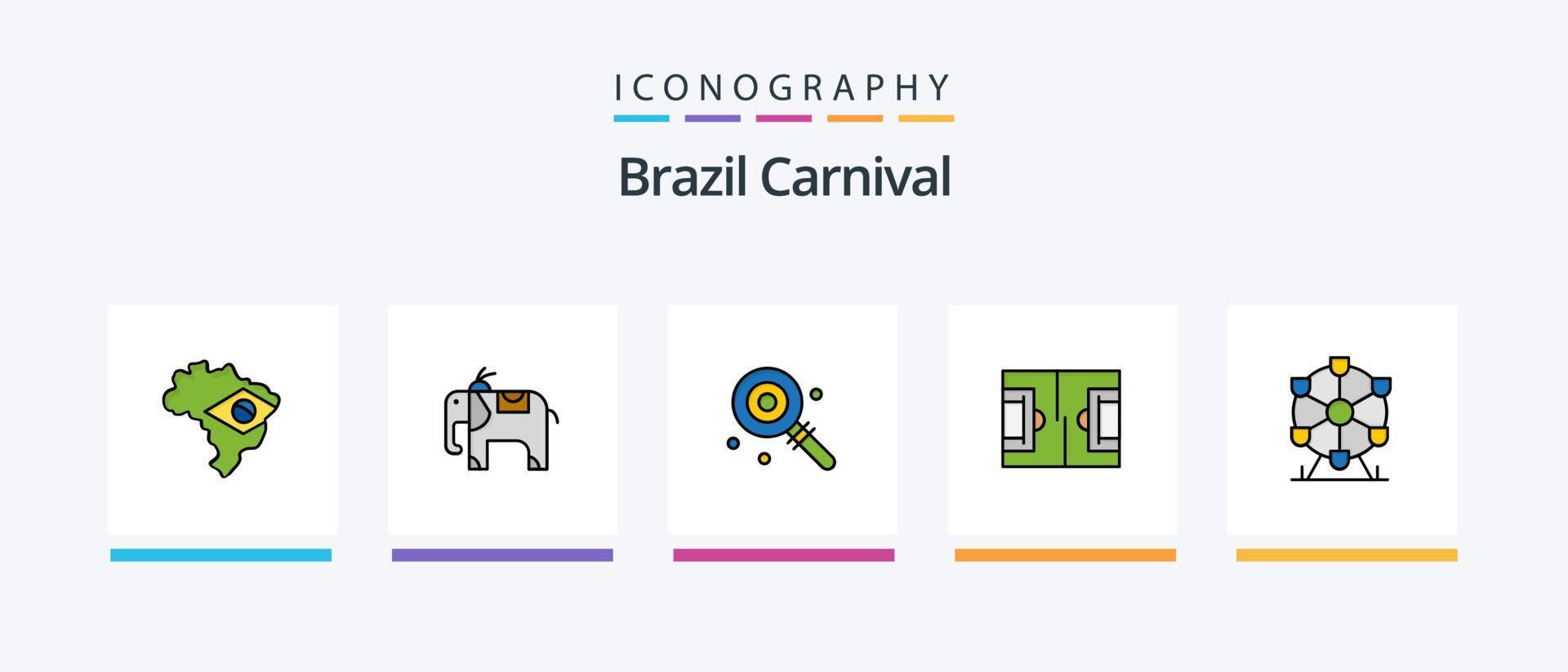 la línea de carnaval de brasil llenó el paquete de 5 íconos, incluido brasil. bandera. medalla. Brasil. celebracion. diseño de iconos creativos vector