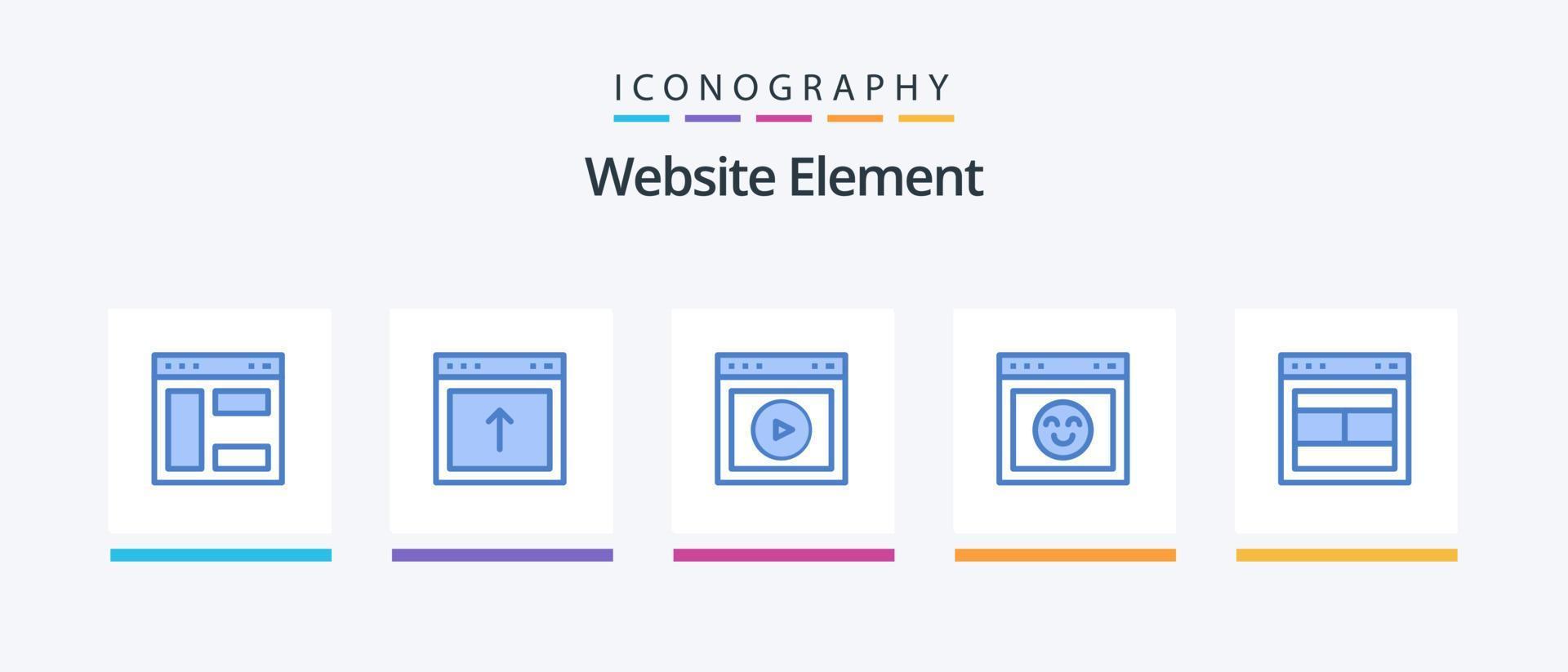 paquete de iconos azul 5 del elemento del sitio web que incluye el diseño. interfaz. jugar. emoción. sitio web. diseño de iconos creativos vector