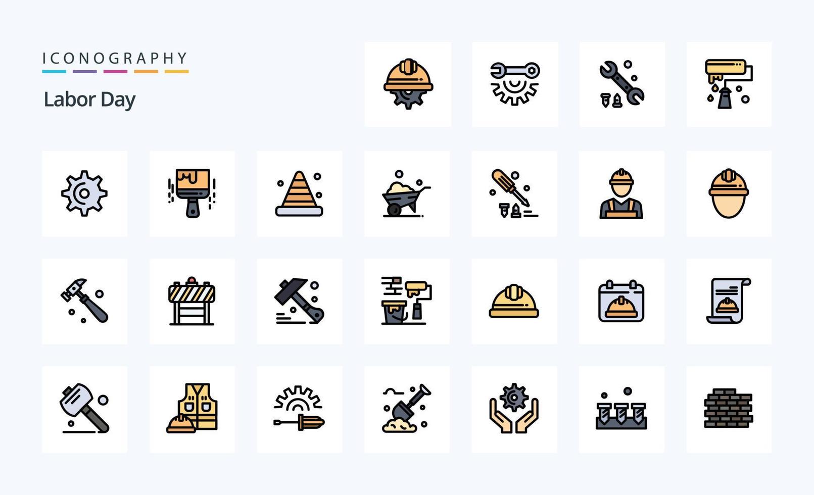 25 Labor Day Line Filled Style icon pack vector