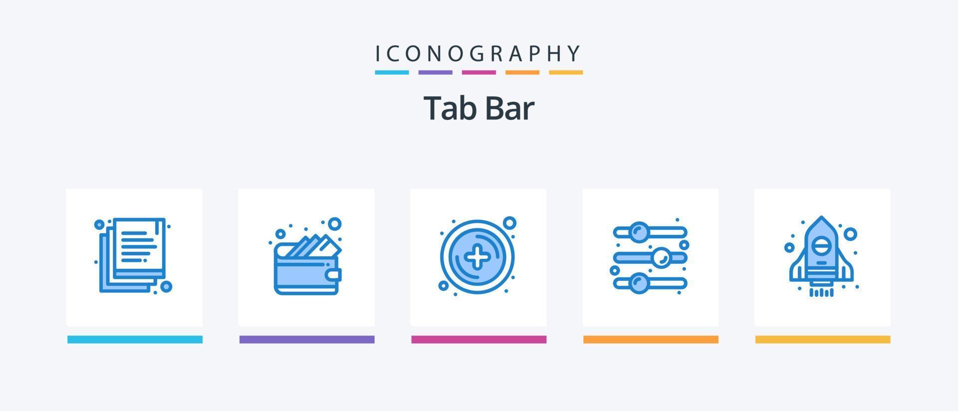 Tab Bar Blue 5 Icon Pack Including . startup. plus. spaceship. toggle switch. Creative Icons Design vector