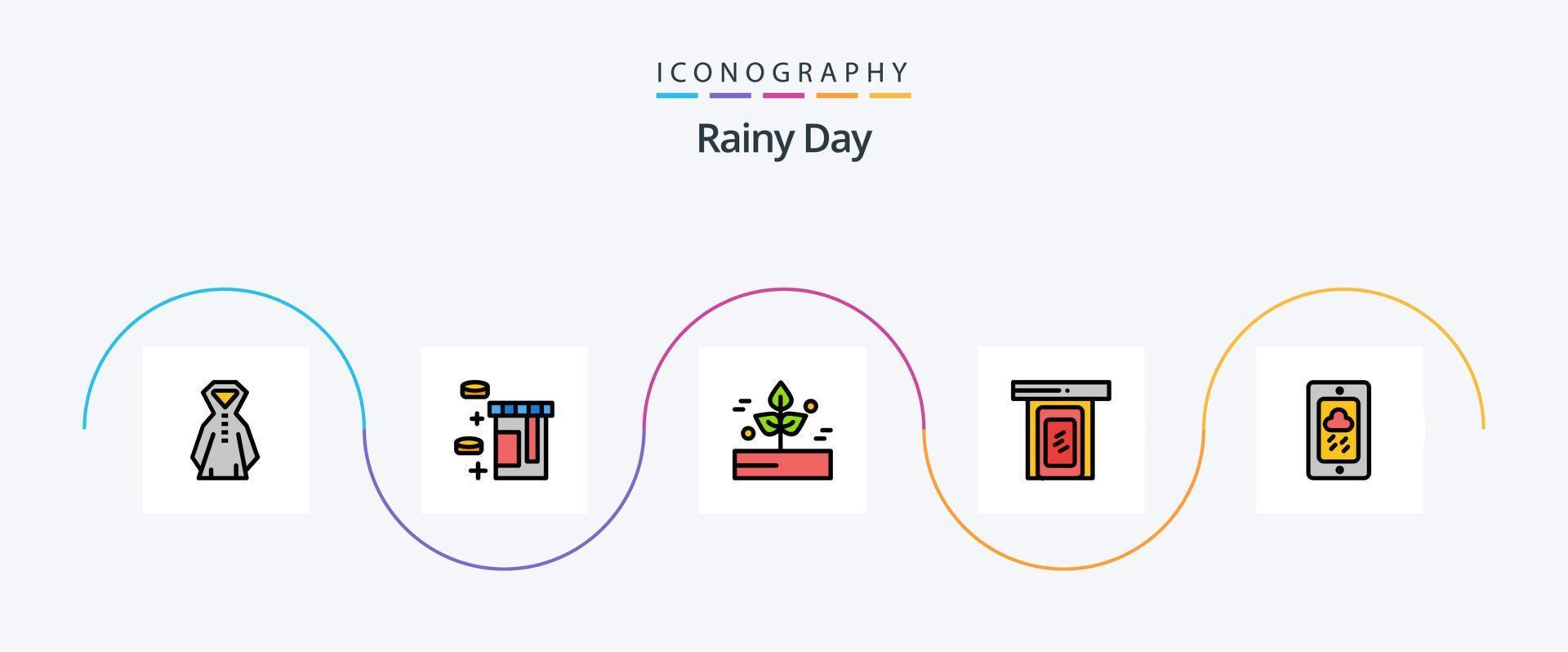 Rainy Line Filled Flat 5 Icon Pack Including weather. mobile. plant. home. cloud vector