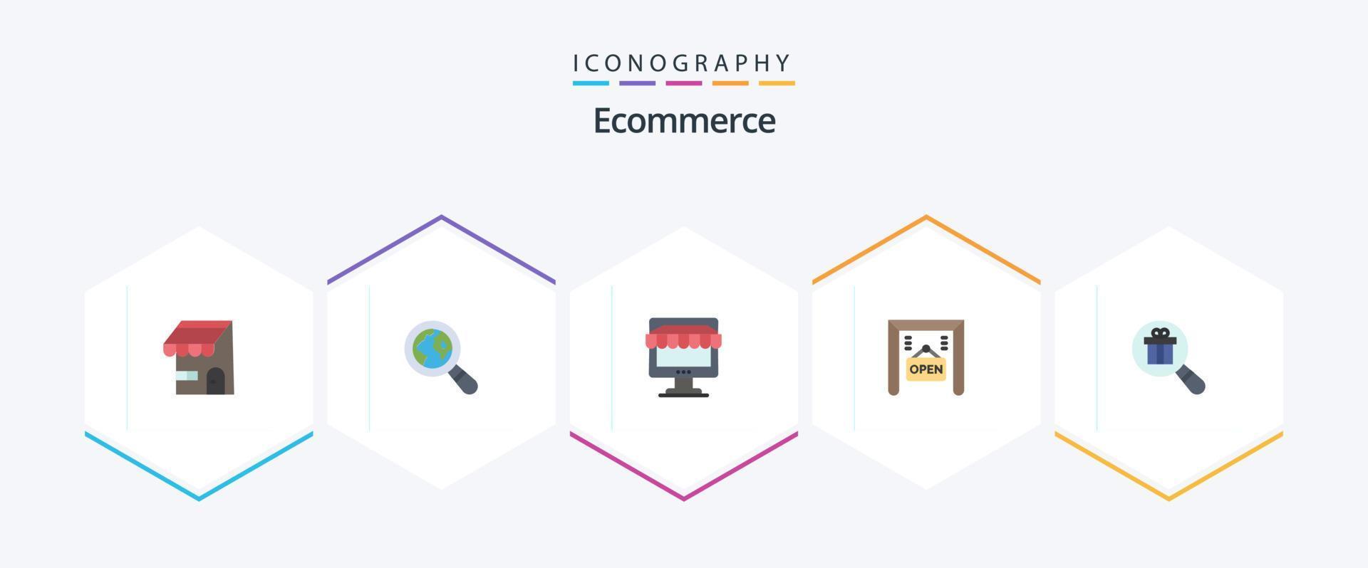 Ecommerce 25 Flat icon pack including ecommerce. research. shop. shop. ecommerce vector