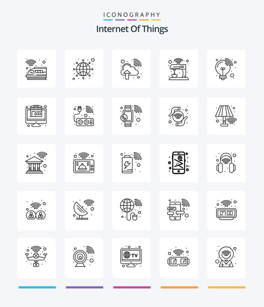 Creative Internet Of Things 25 OutLine icon pack  Such As bulb. smart. network. stand. kitchen vector