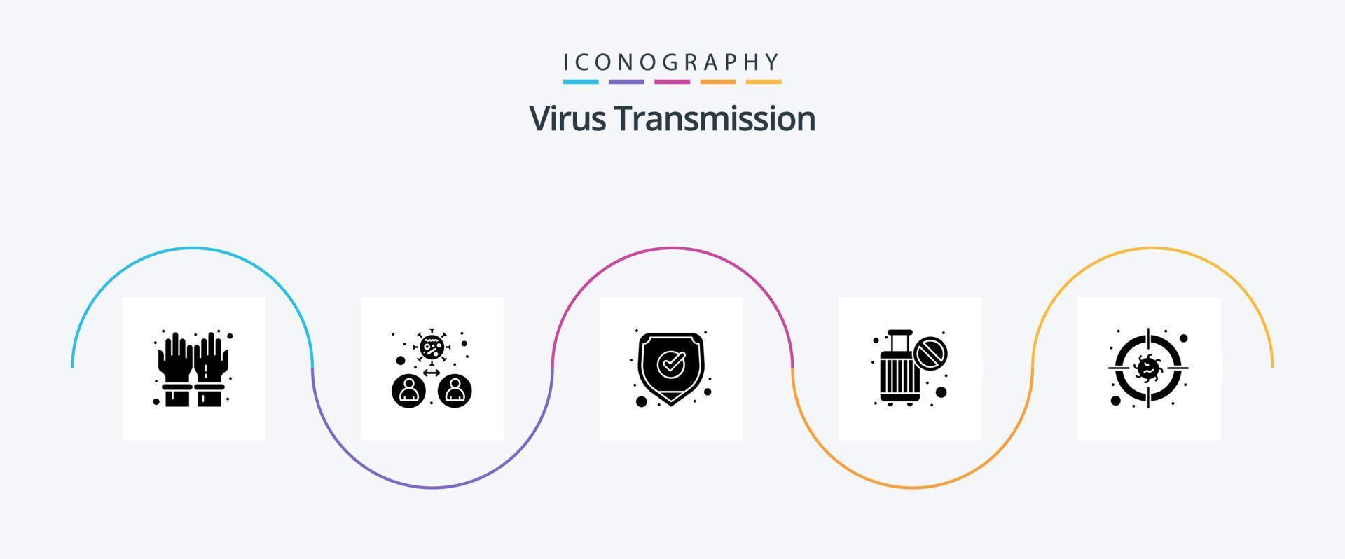 Virus Transmission Glyph 5 Icon Pack Including bacteria. stop. medical. no travel. ban vector