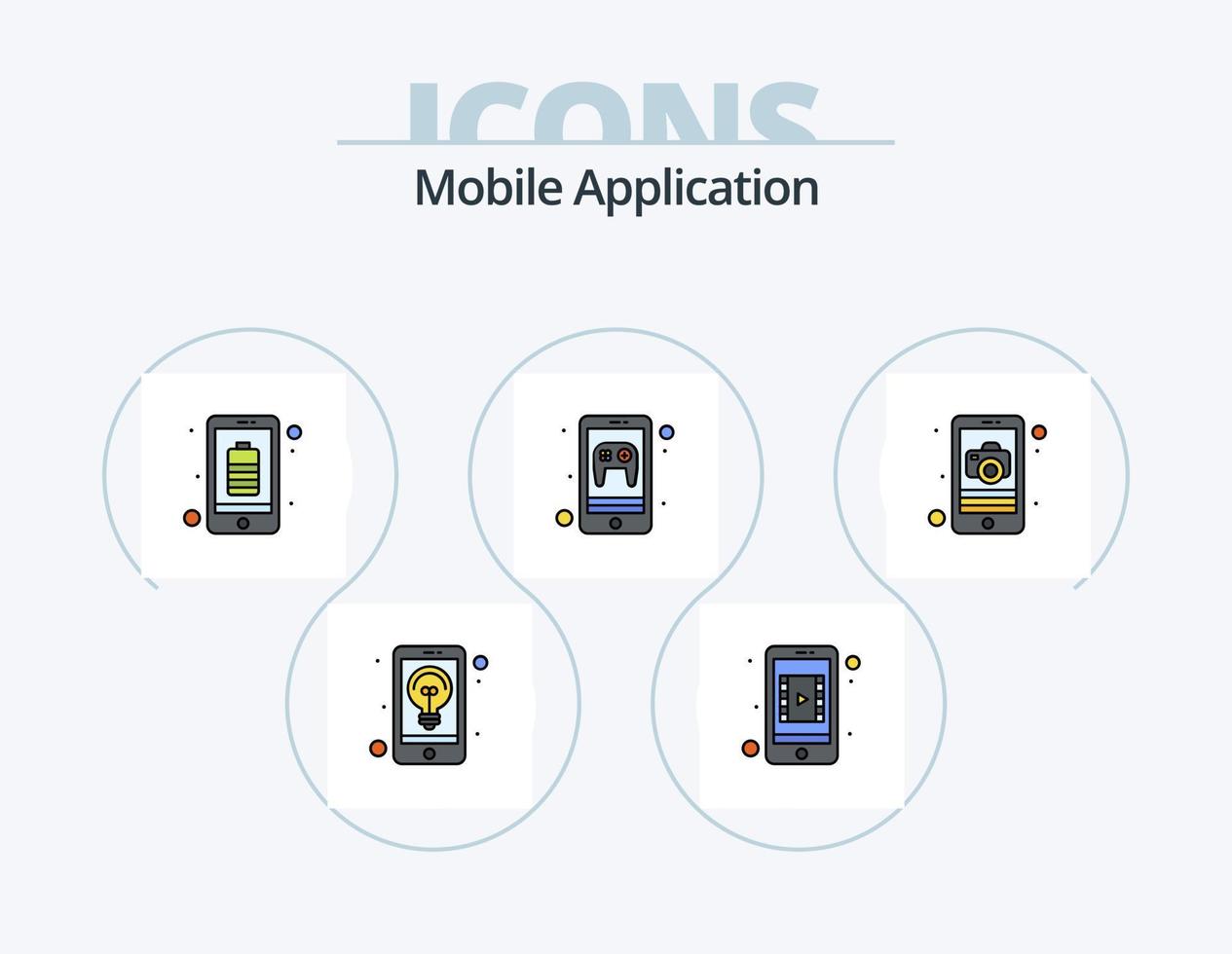 Mobile Application Line Filled Icon Pack 5 Icon Design. application. email. bag. mobile. app vector