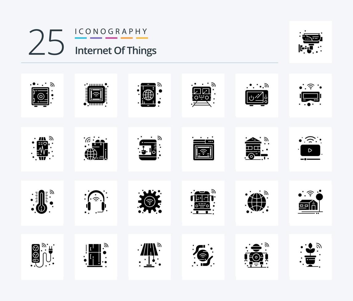 Internet Of Things 25 Solid Glyph icon pack including connect. train. app. smart. internet vector
