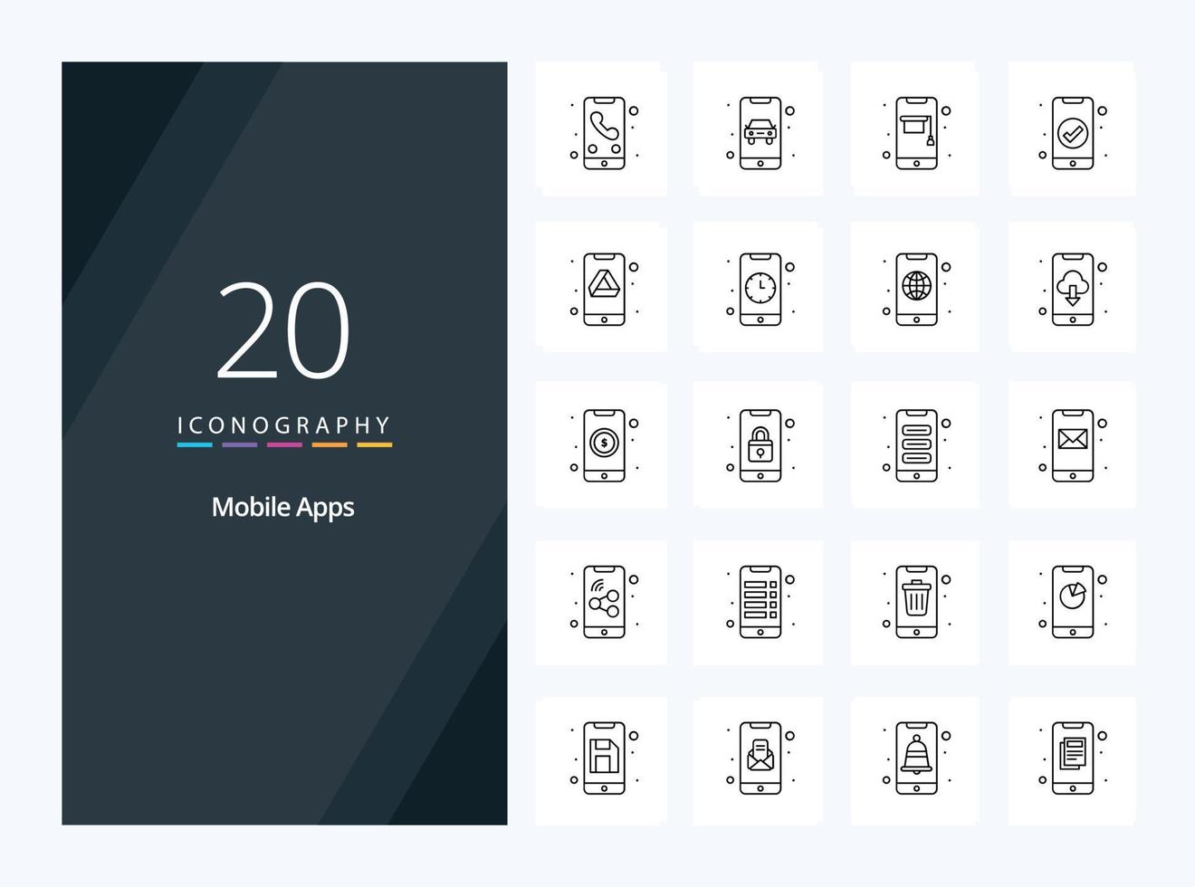 20 Mobile Apps Outline icon for presentation vector