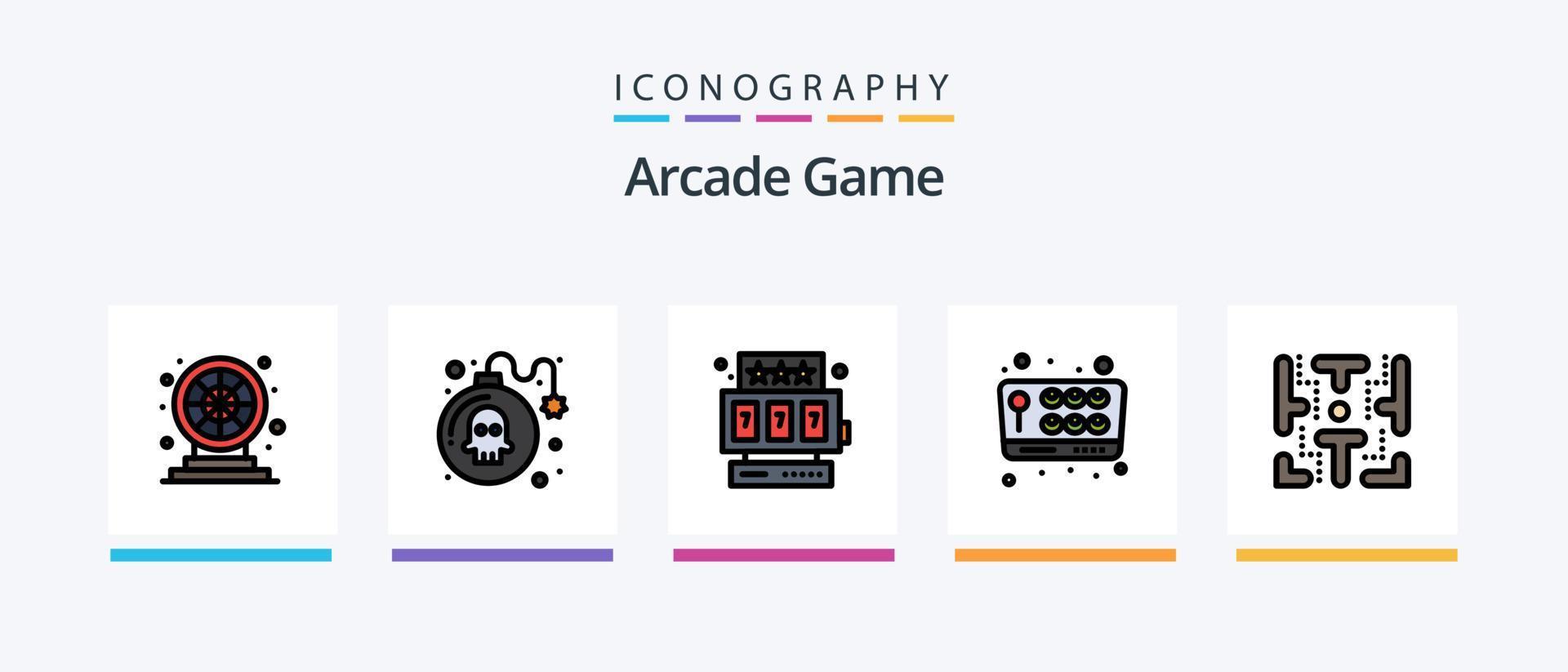 paquete de 5 iconos llenos de línea de arcade que incluye joystick. juego. taquilla. divertido. cubitos. diseño de iconos creativos vector