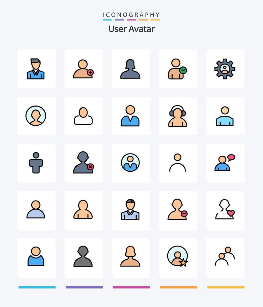 Creative User 25 Line FIlled icon pack  Such As profile. gear. avatar. basic. user vector