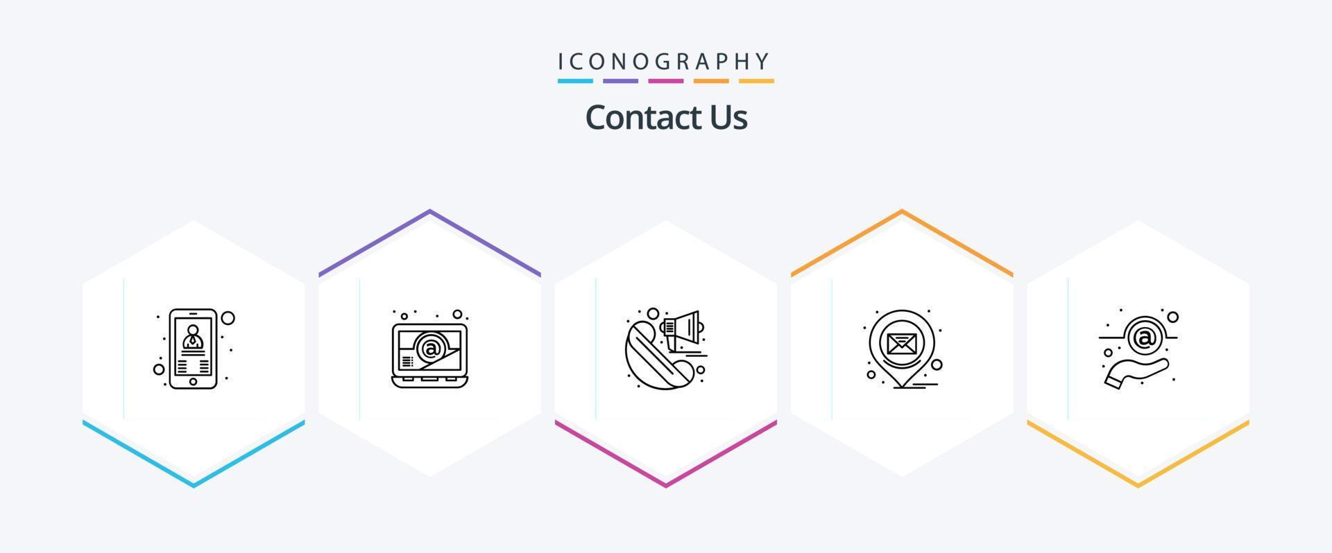 Contact Us 25 Line icon pack including hand. email. call. message. location vector