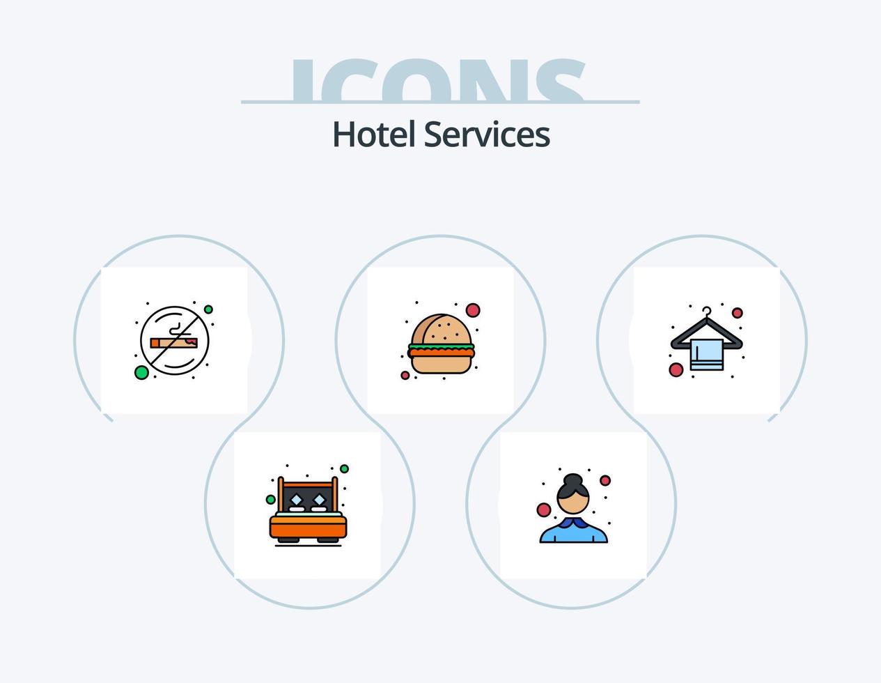 Hotel Services Line Filled Icon Pack 5 Icon Design. service. hotel. cup. passenger. elevator vector