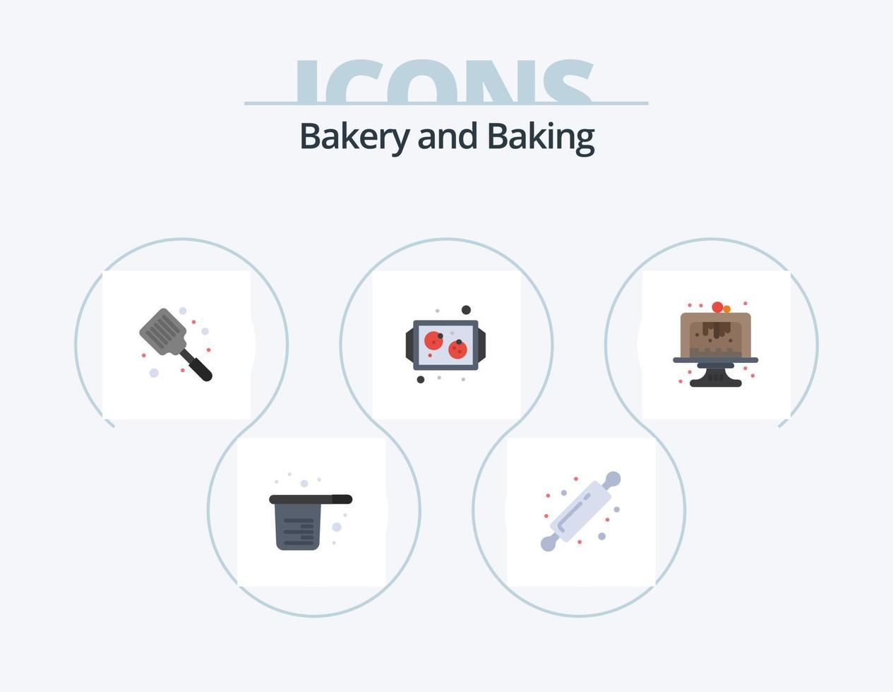 Baking Flat Icon Pack 5 Icon Design. tray. cookies. bread rolling pin. baking. flipper vector