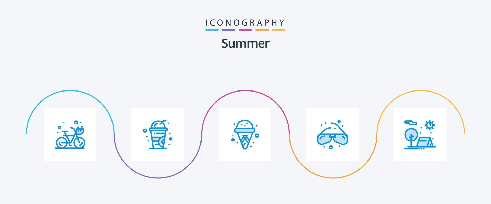 paquete de iconos de verano azul 5 que incluye la naturaleza. cámping. helado. aventura. vista vector